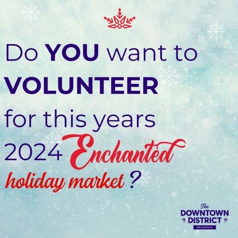 Are you a High School student looking for volunteer hours or a member of the community wanting to spread holiday cheer? 

Please help us make this magical event even better by volunteering at this year's Downtown Belleville Enchanted holiday market! 

If interested please email hello@downtownbelleville.ca

@bayofquinte @discoverbelleville @belleville_on