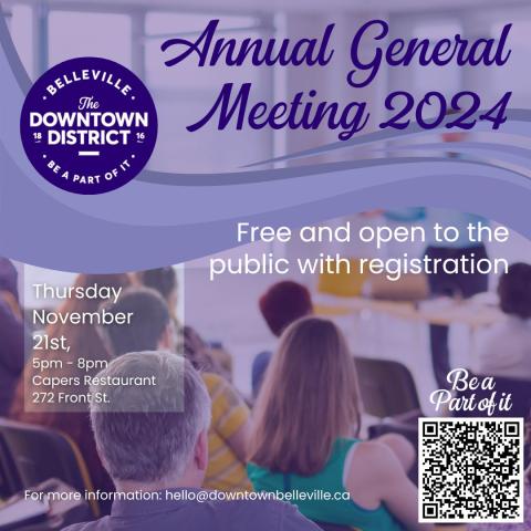 AGM Reminder!!📢
This is a reminder that the annual general meeting of the DBIA members is coming up soon! To get your tickets, please visit https://www.eventbrite.ca/e/downtown-belleville-bia-annual-general-meeting-tickets-1043164020667?aff=ebdssbdestsearch🎟️

We value your insights and ideas, so be sure to mark your calendars and save the date! Let's make this AGM a productive and engaging one! We look forward to connecting with you and working together!